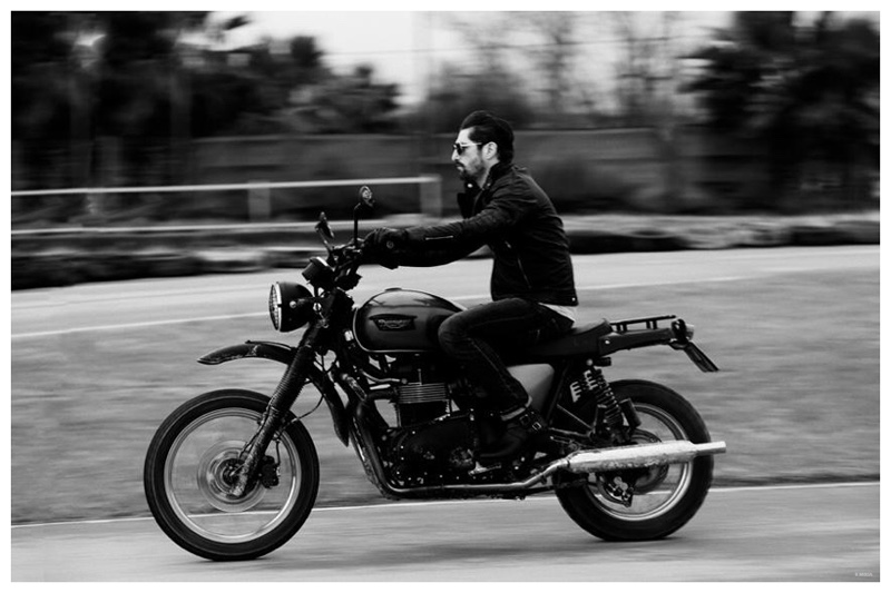Tony Ward hits the road in a stylish black & white photo.