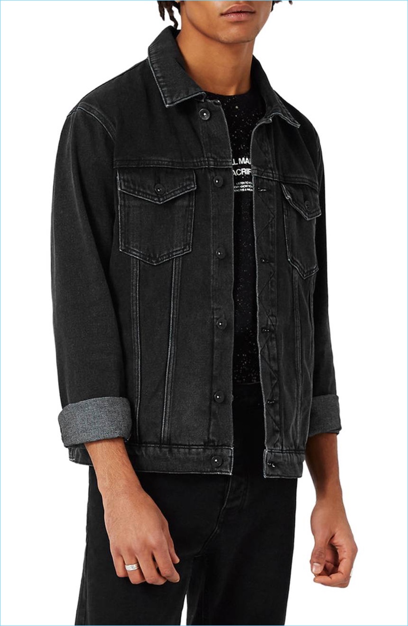 western denim jacket - men Topman Black Western Denim Jacket