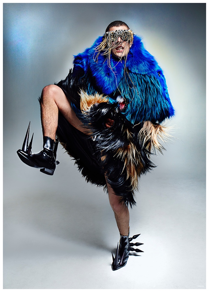 Wild Thing: Micky Ayoub stomps around in colorful furs.