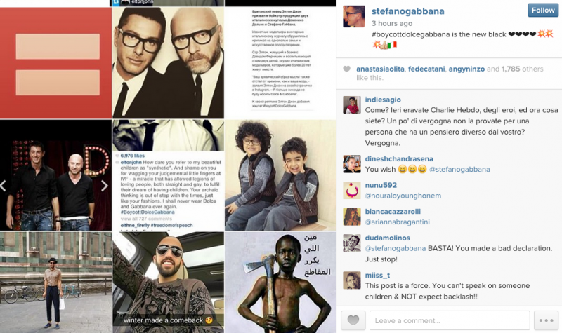 Stefano Gabbana comments on controversy over Instagram.