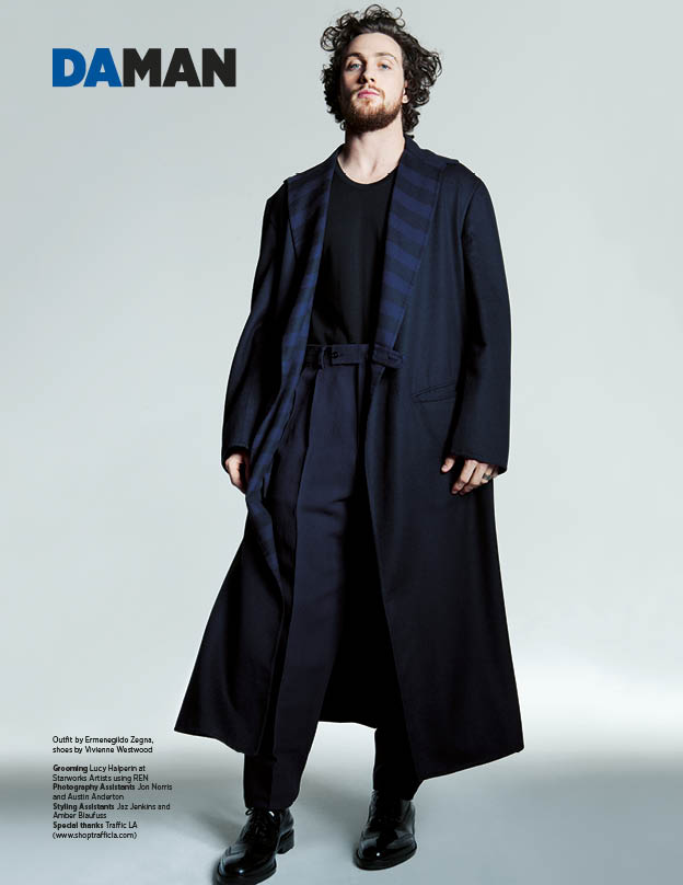 Aaron Taylor-Johnson dons a coat from Ermengildo Zegna.