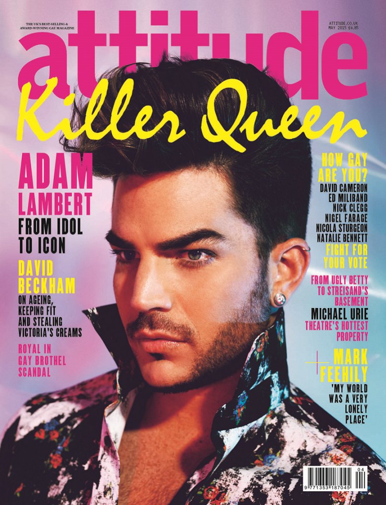 Singer Adam Lambert rocks quite the pompadour for the May 2015 issue of Attitude magazine.