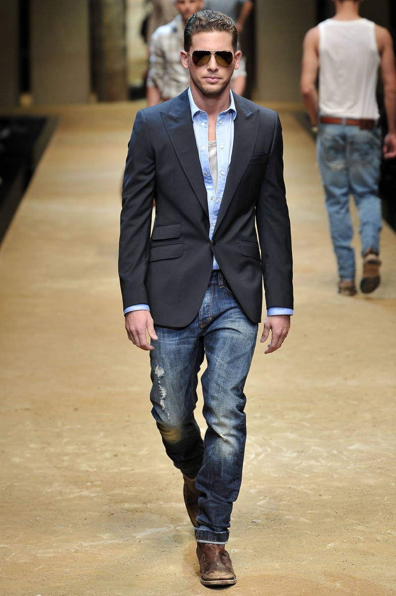 Adam Senn hits the catwalk for Dolce & Gabbana's spring-summer 2010 show.
