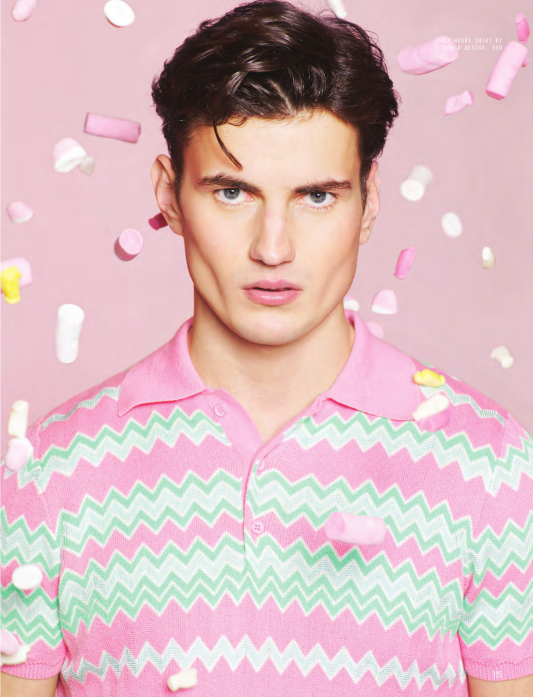 Jack models a candy colored design from Topman.
