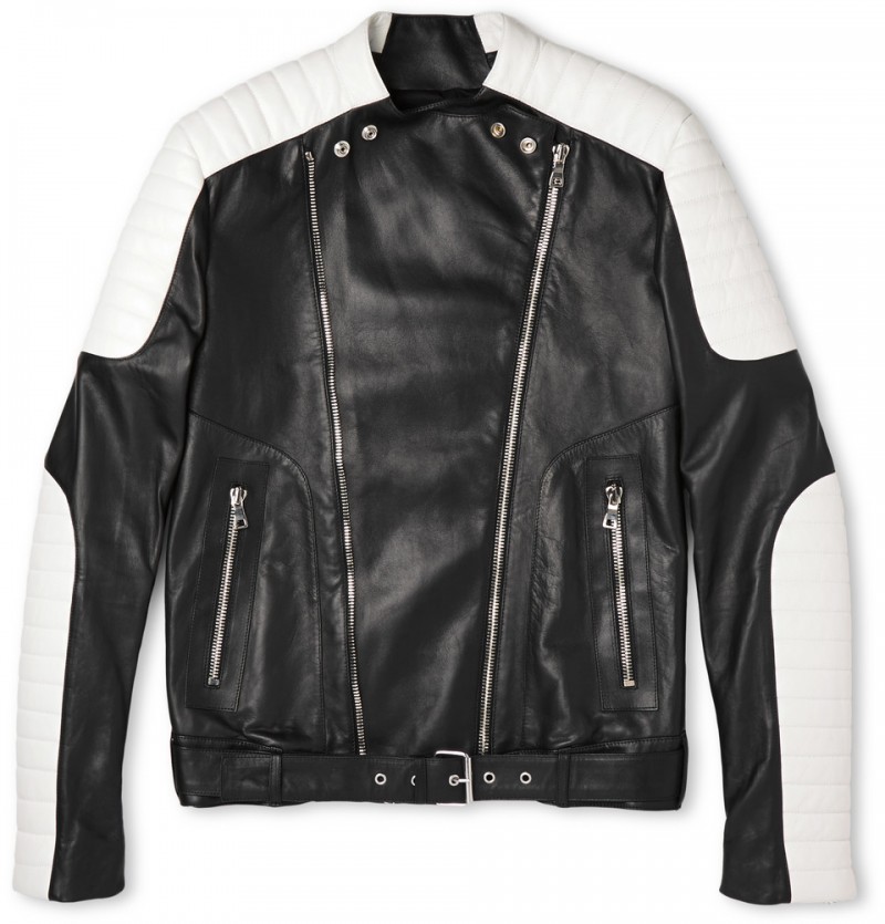 Balmain Quilted Two-Tone Leather Biker Jacket
