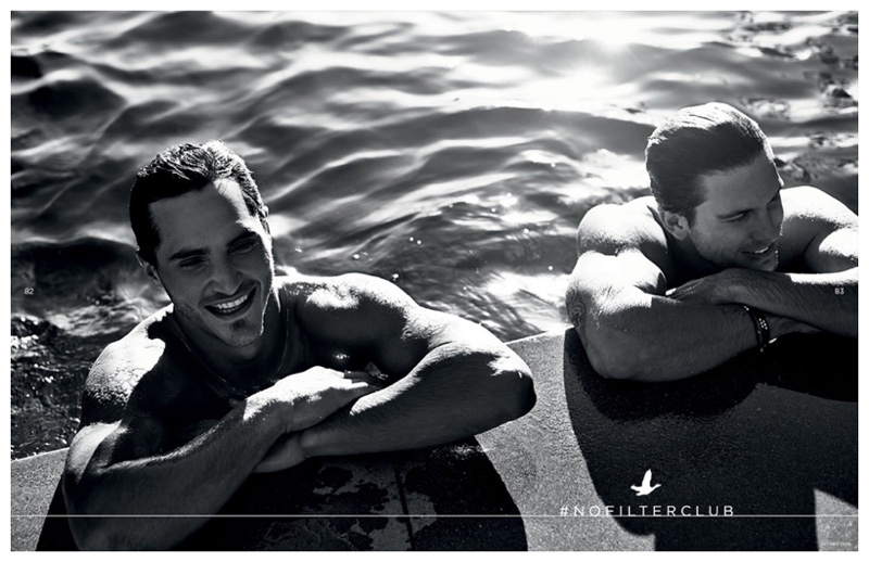 Ollie Edwards and Adam Senn relax in the pool for their latest Beymen Club shoot.