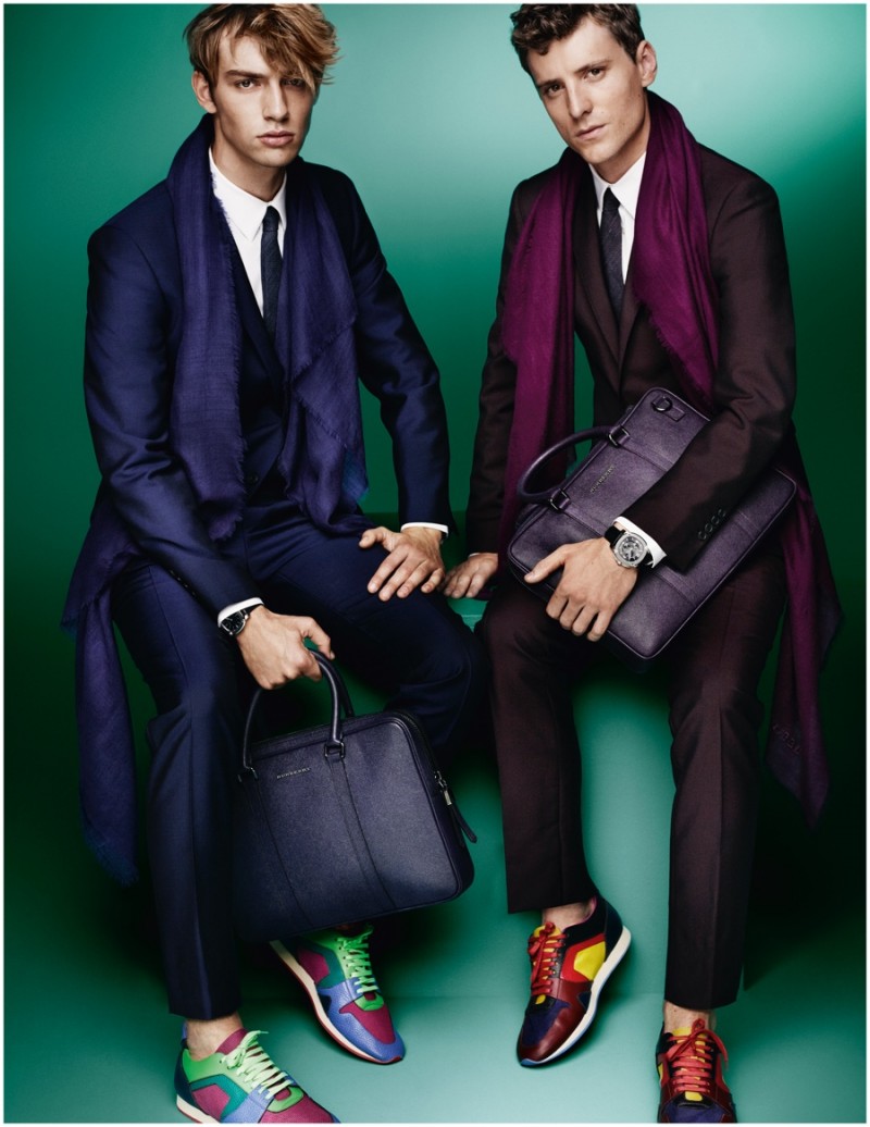 George Barnett and George Le Page don suits and sneakers for Burberry's spring-summer 2015 Tailoring campaign.