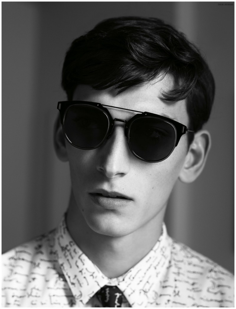 Dior Composit 1.0 Sunglasses worn with a Christian Dior print shirt from Dior Homme's spring-summer 2015 collection.