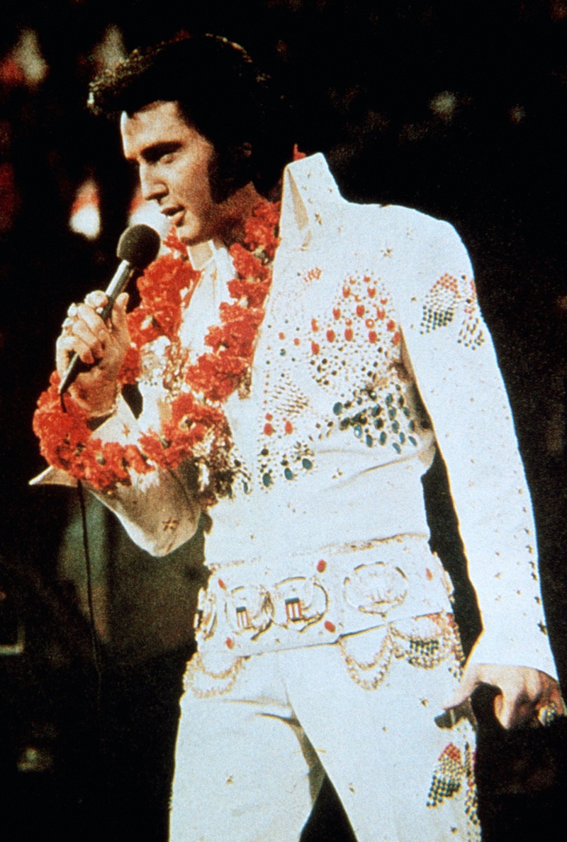 Elvis Presley White Jumpsuit Red Flower Lei