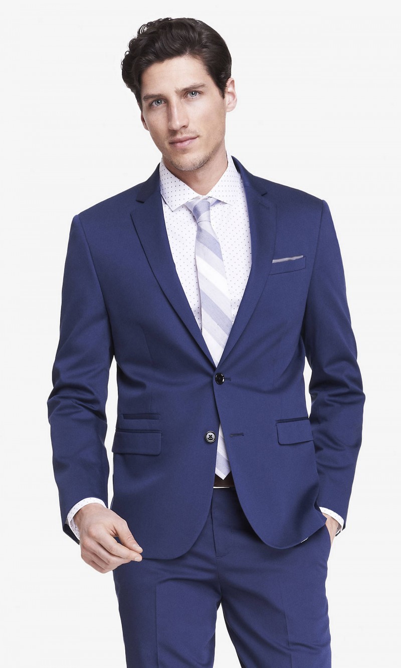 Ryan Kennedy wears Express Blue Cotton Sateen Photographer Suit Jacket