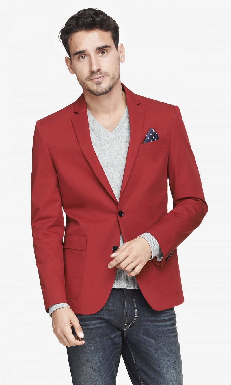 Arthur Kulkov wears Express Red Twill Blazer