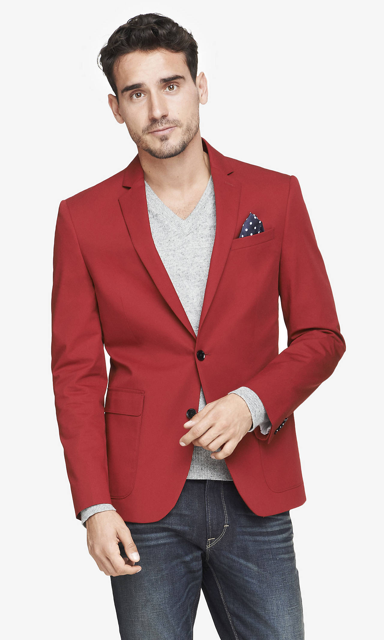 Express Men Red Twill Blazer