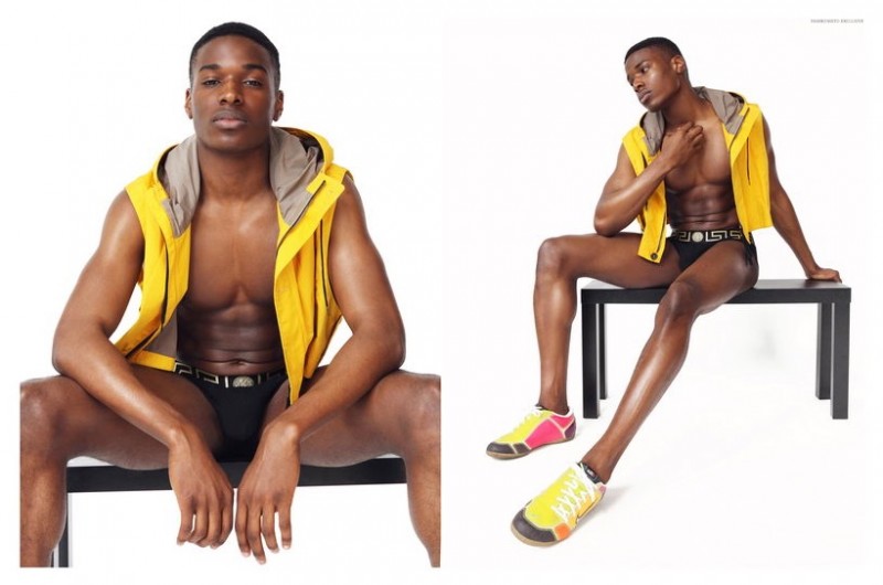 Efosa wears vest Marni for H&M, underwear Versace and sneakers NIKE.