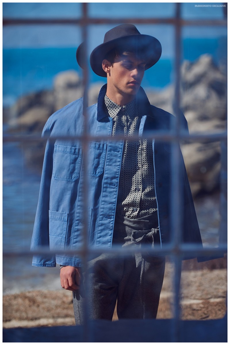 Jack wears shirt Brioni, jacket Canada Goose, trousers AMI and hat Capas Headwear.