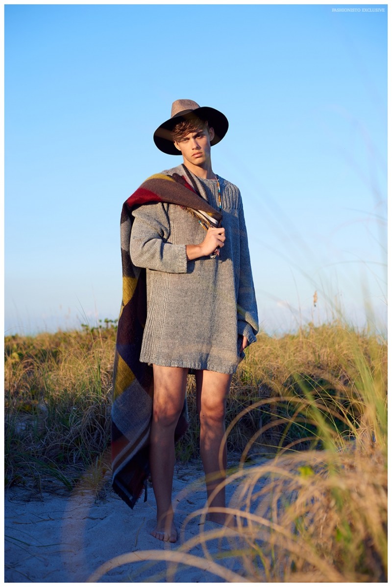 Jack wears sweater Cruciano, hat Rag & Bone and necklace John Varvatos.