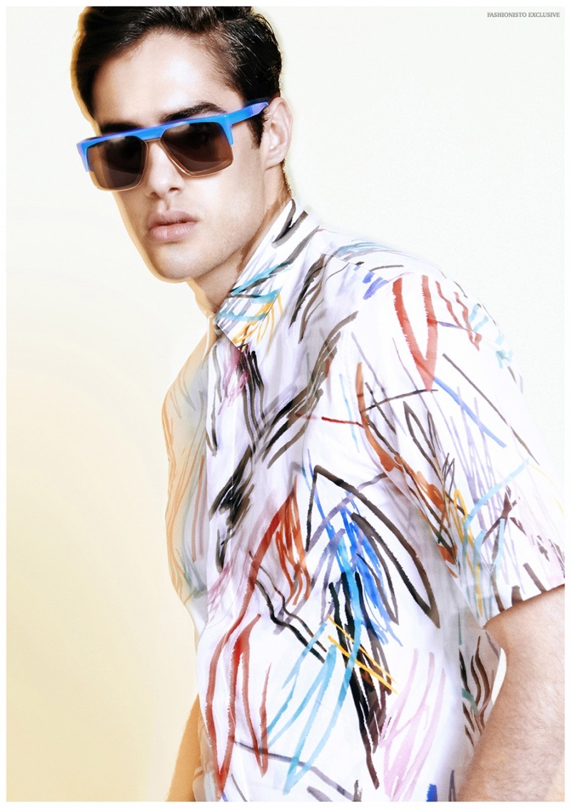 Julio wears sunglasses Andy Wolf and shirt Dior Homme.