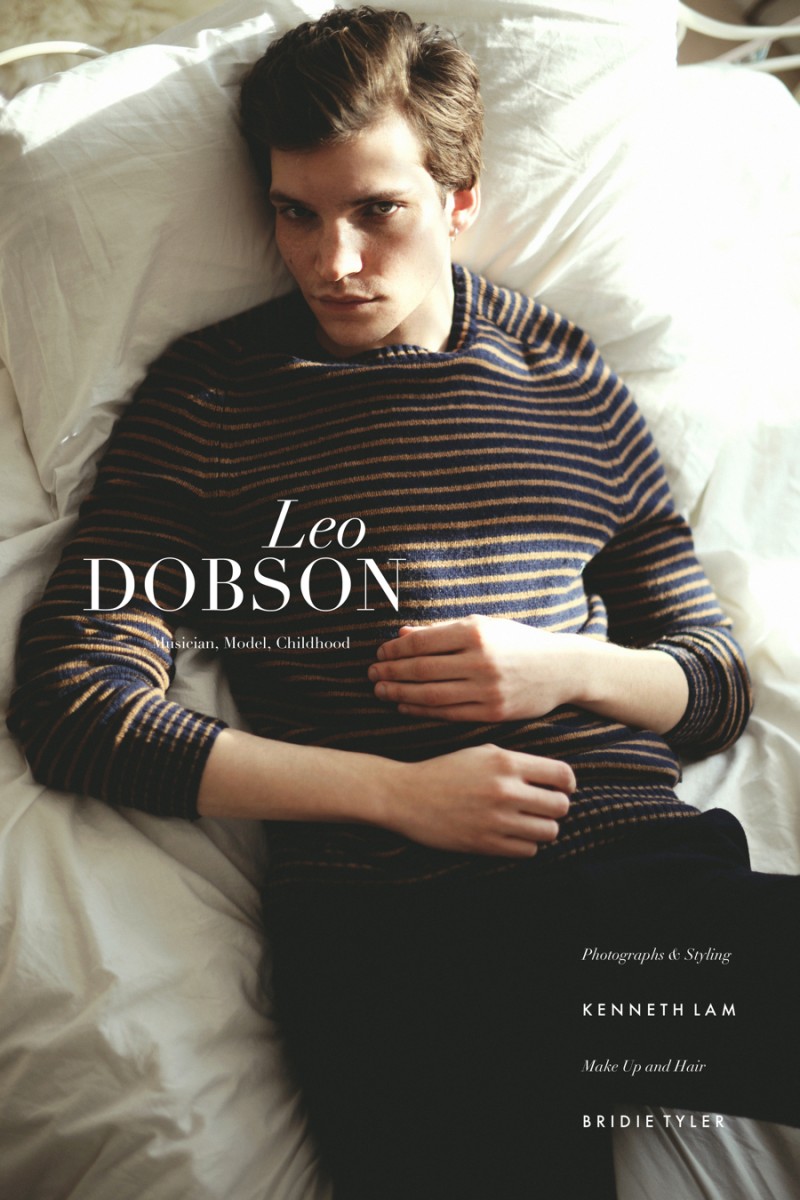 Leo Dobson wears trousers and striped jumper Peter Werth.
