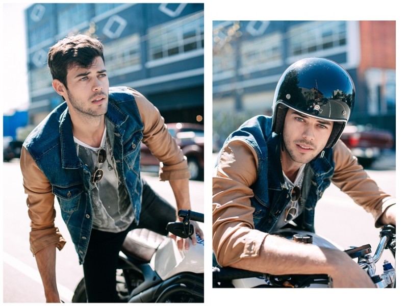 Felix Bujo is ready to hit the road in a denim shirt jacket.