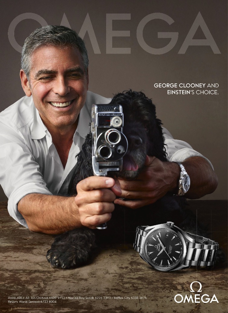 George Clooney is all smiles for Omega's charming timepiece campaign advertisement. 