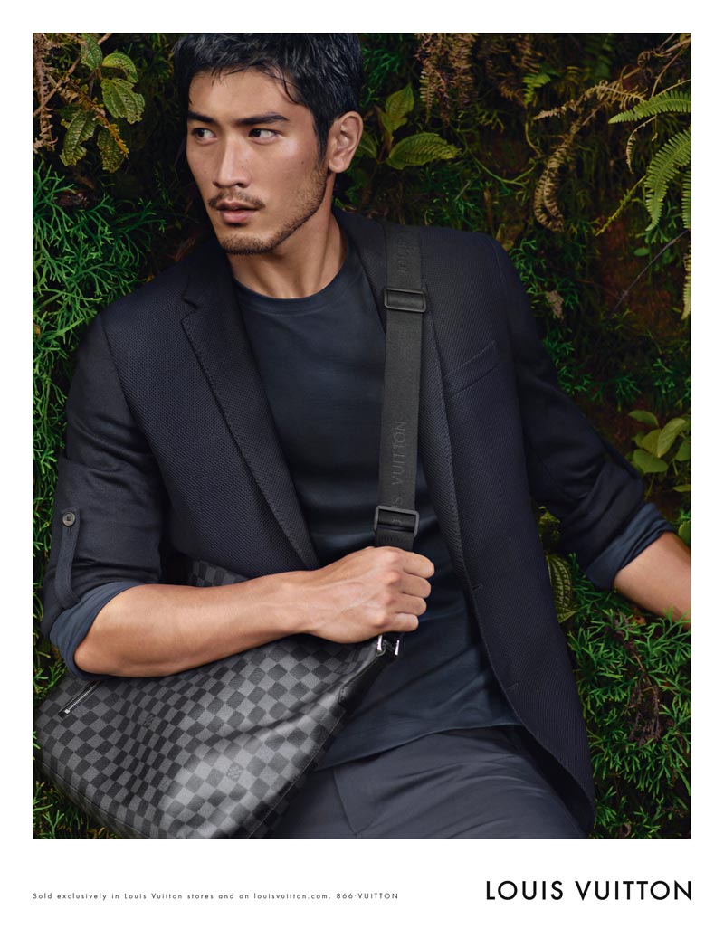 Photographed by Cedric Buchet, Godfrey Gao appeared in the spring-summer 2011 advertising campaign of French fashion house Louis Vuitton.
