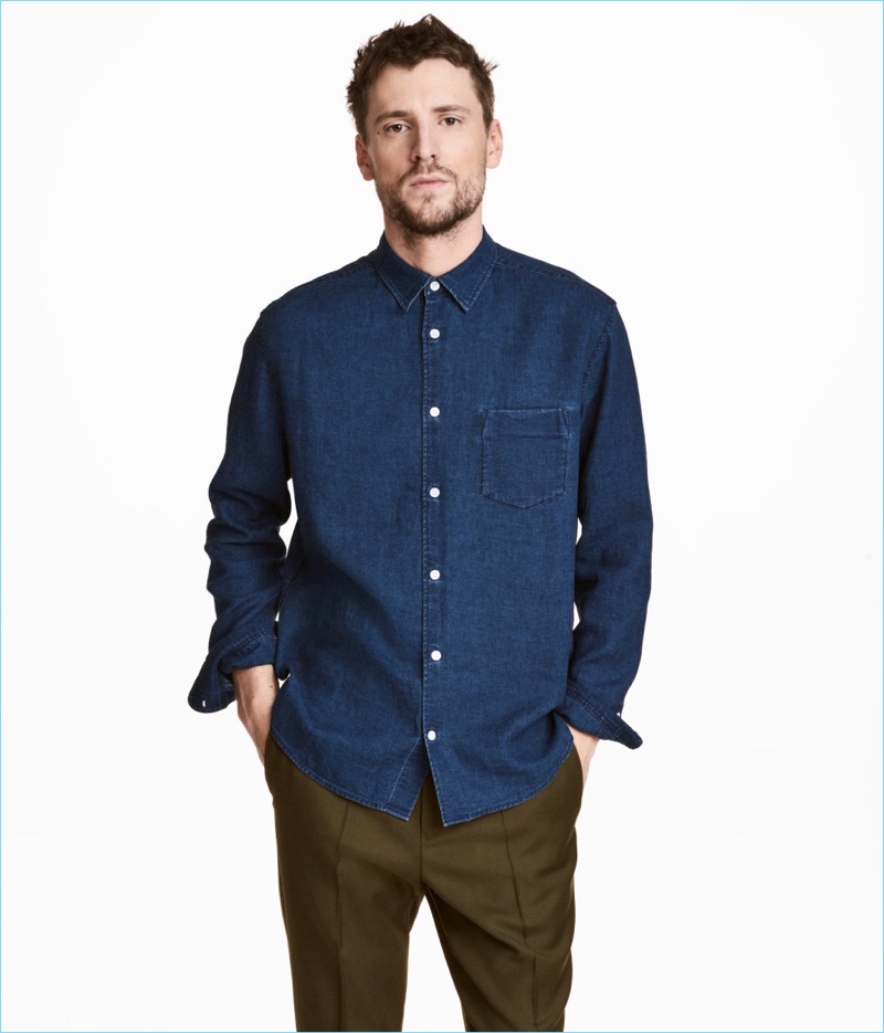 H&M Linen-Blend Denim Shirt