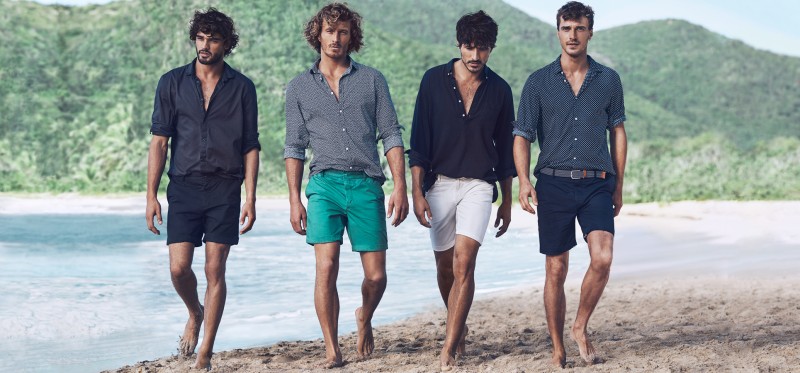 Marlon, Clay, Andres and Clément are ready for a beach get together in  smart shirts and shorts.