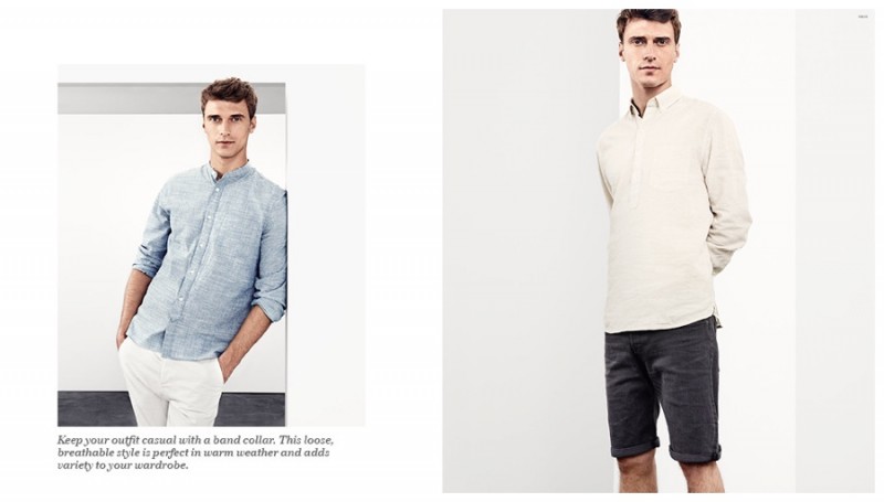 Delivering simple looks, Clément is pictured in relaxed shirts and casual bottom combos.