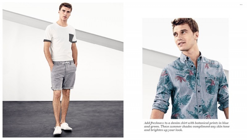 Clément goes casual in shorts and a printed shirt.