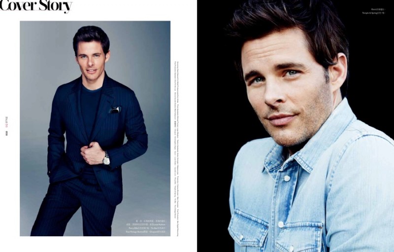 James Marsden rocks classic denim and navy for the fashion shoot.