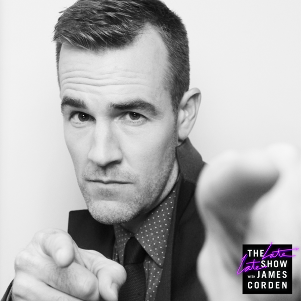 James Van Der Beek poses for a picture in The Late Late Show with James Corden photo booth.