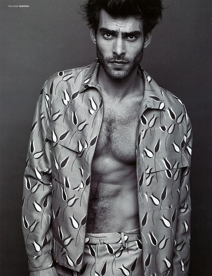 Jon Kortajarena sports a Valentino printed look sans shirt.