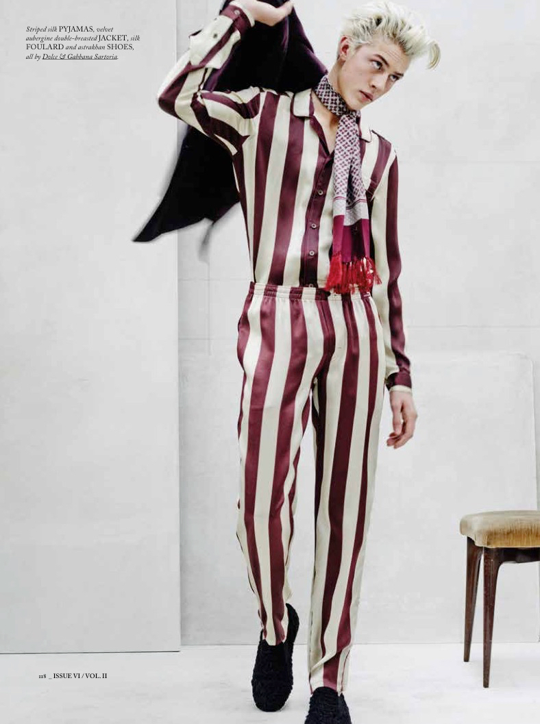 Lucky Blue Smith gravitates towards Dolce & Gabbana's bold stripes.