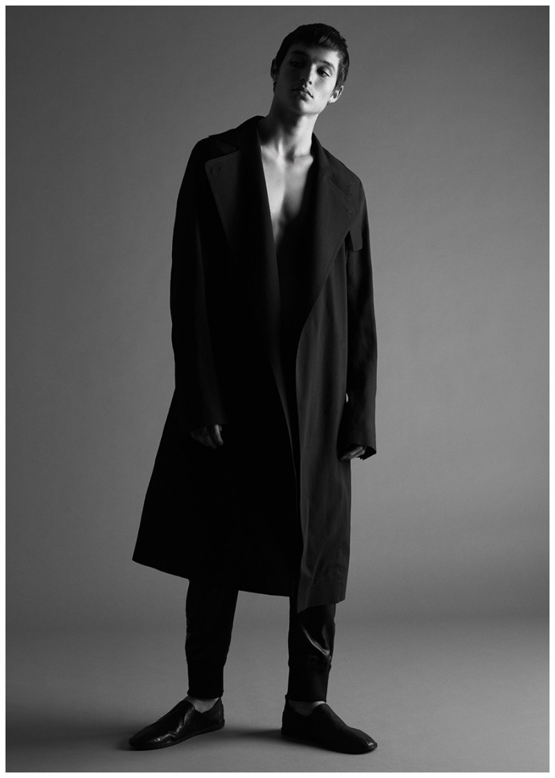 Rick Owens Wool-Blend Trench, Helmut Lang Lightweight Bonded Leather Pants and Marsell Pull On Leather Shoes