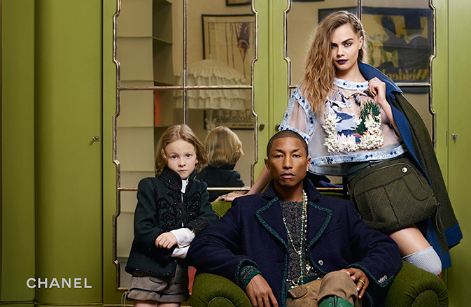 Hudson Kroenig, Pharrell and Cara Delevingne get comfortable for a Chanel image full of attitude.