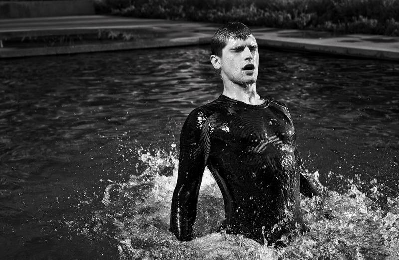 Sean O'Pry emerges from a brisk swim.