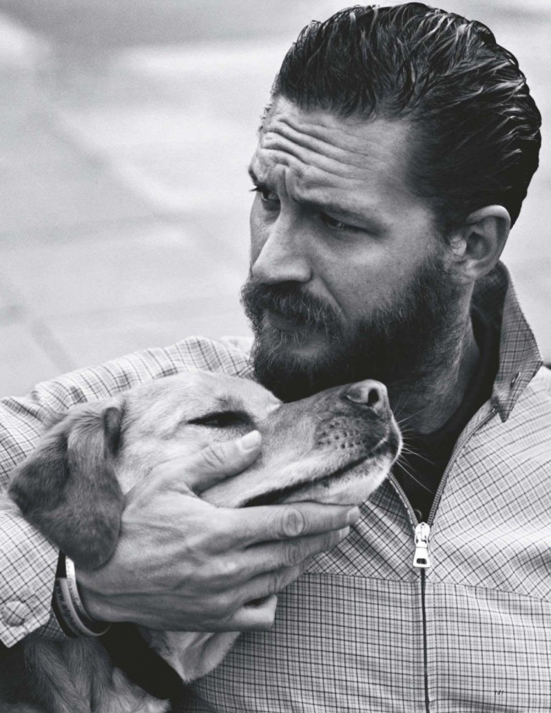 Alasdair McLellan photographs Tom Hardy and his dog Woodstock for the June 2012 issue of British Vogue.