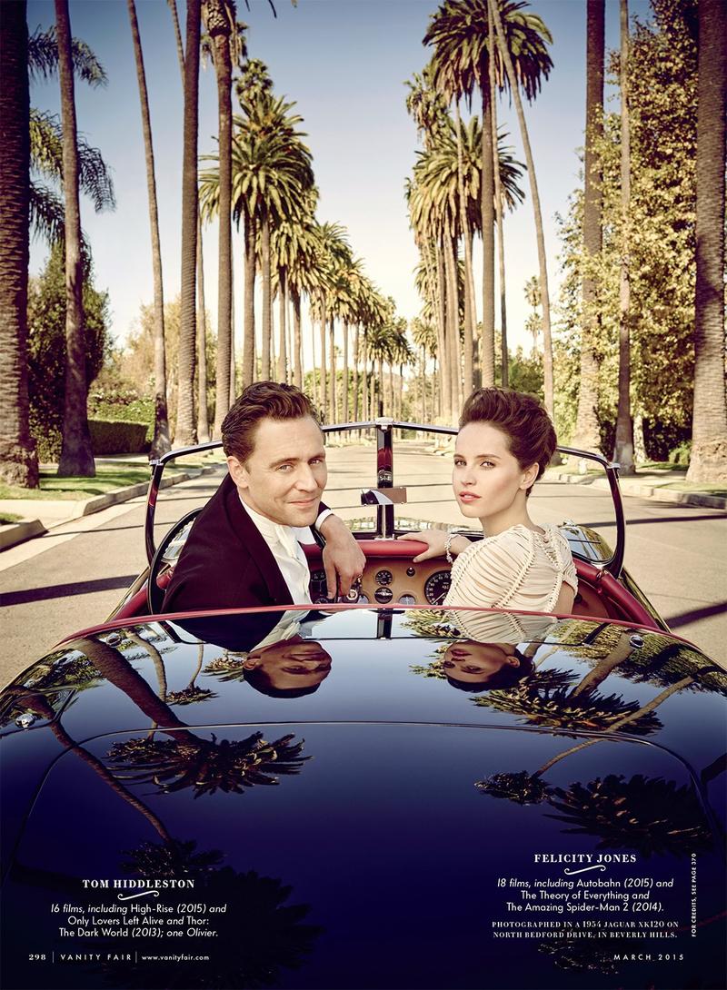 Tom Hiddleston and Felicity Jones go for a sunny California drive in Vanity Fair.