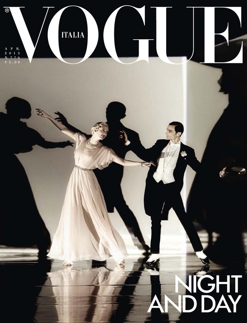 Karen Elson and Christopher Niquet cover the April 2015 issue of Vogue Italia.