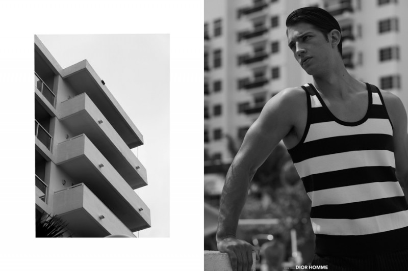 Ben goes nautical in a striped Dior Homme tank.