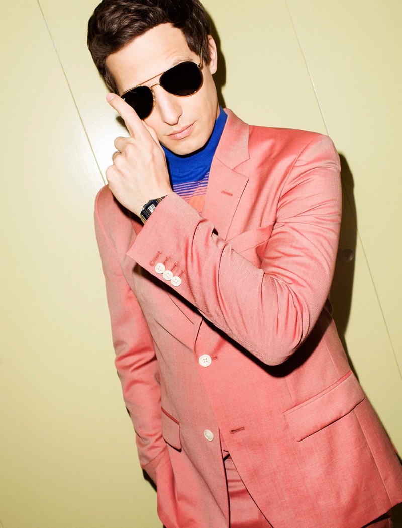 Andy Samberg plays dapper in a colorful spring suit.