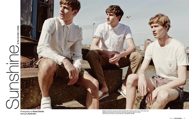 Ben Allen, Luka Badnjar and Sven de Vries star in a summer-themed fashion editorial for Arena Homme + Korea.