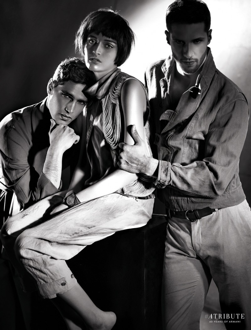 Models Fabio Mancini, Benedetta Casaluci and Elia Cometti pose for an image.