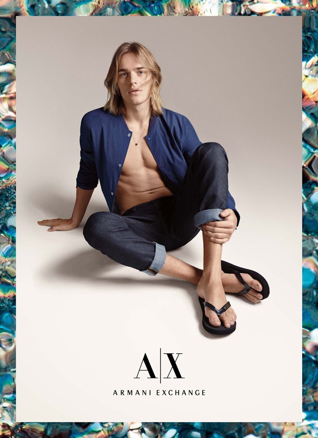Ton Heukels is casual in blue for Armani Exchange's summer 2015 campaign.