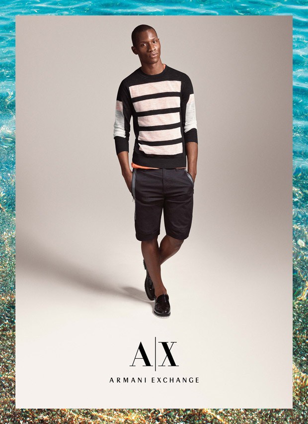 Adonis gets graphic in a black and white sweater.