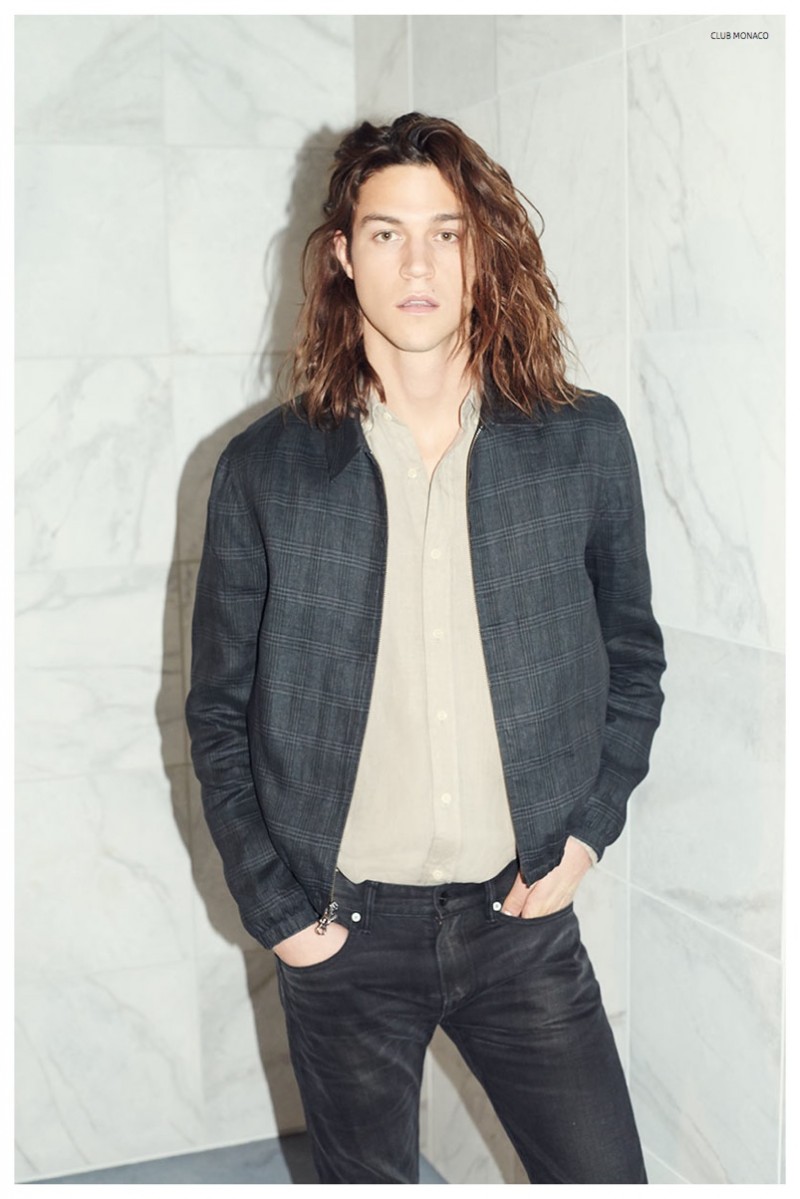 Miles McMillan stars in Club Monaco's linen style feature.