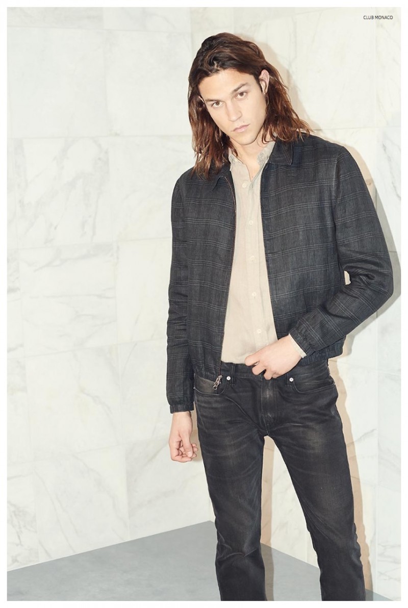 Miles wears Club Monaco waxed linen jacket and slim-fit linen shirt