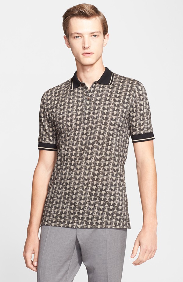 Dolce Gabbana Owl Print Cotton Pique Polo Shirt