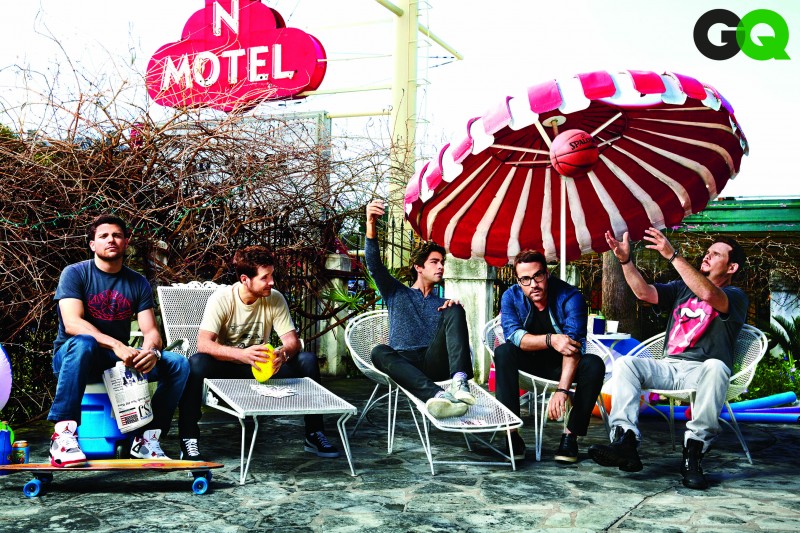 Entourage cast-mates Jerry Ferrara, Kevin Connolly, Adrian Grenier, Jeremy Piven and Kevin Dillon pose for an image by Danielle Levitt.