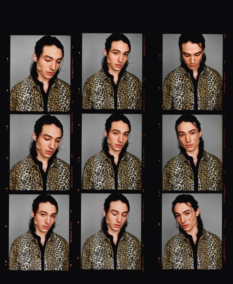 Ezra Miller rocks a leopard print jacket from Supreme.