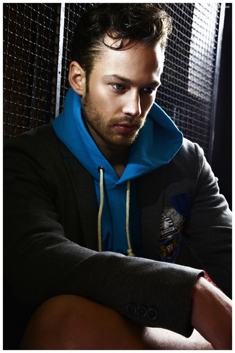 Maximilian wears jacket Dirk Bikkembergs and sweatshirt Champion.